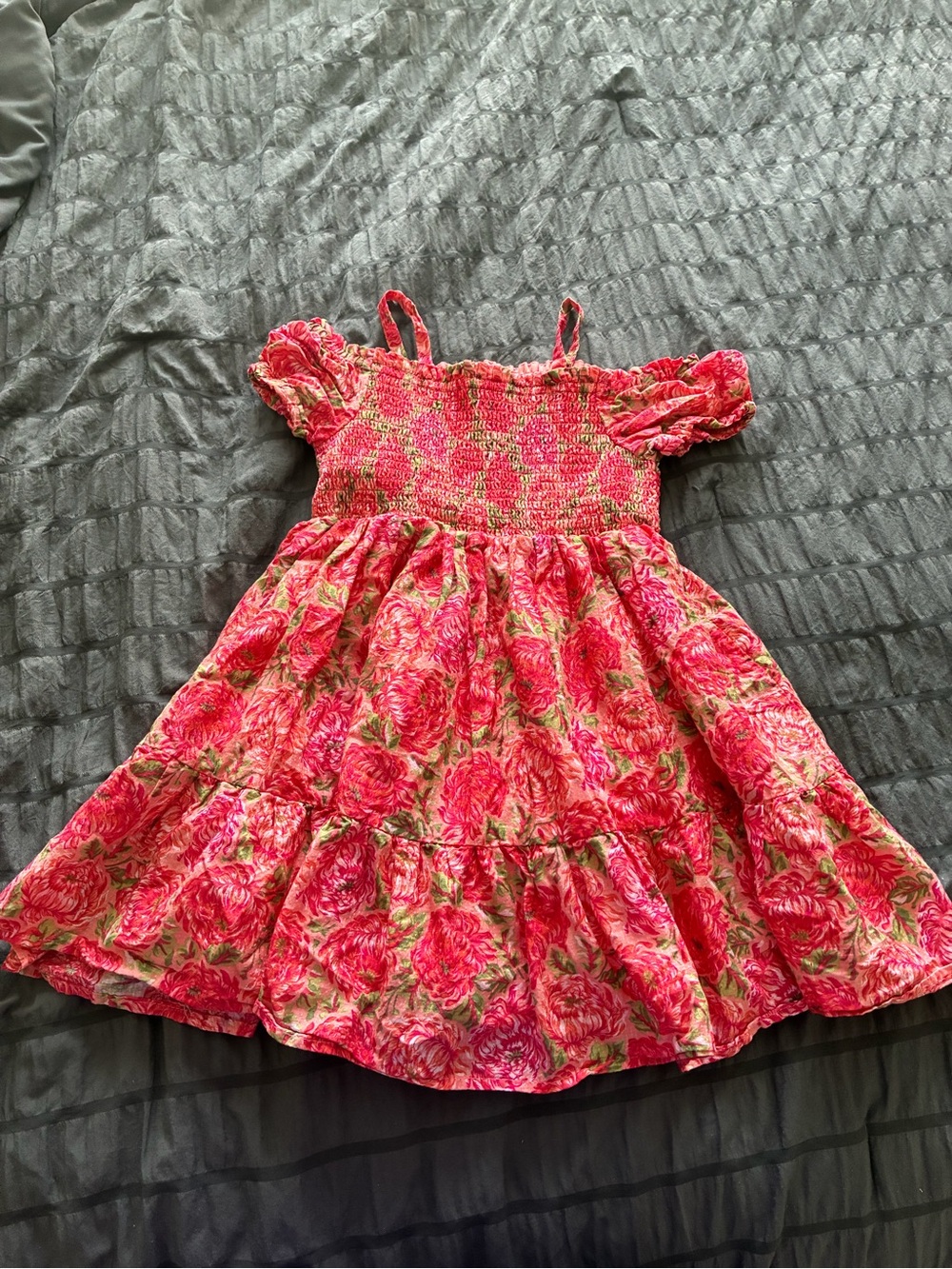 Haute Hippie Red Pink Floral Smocked Sundress for Girls